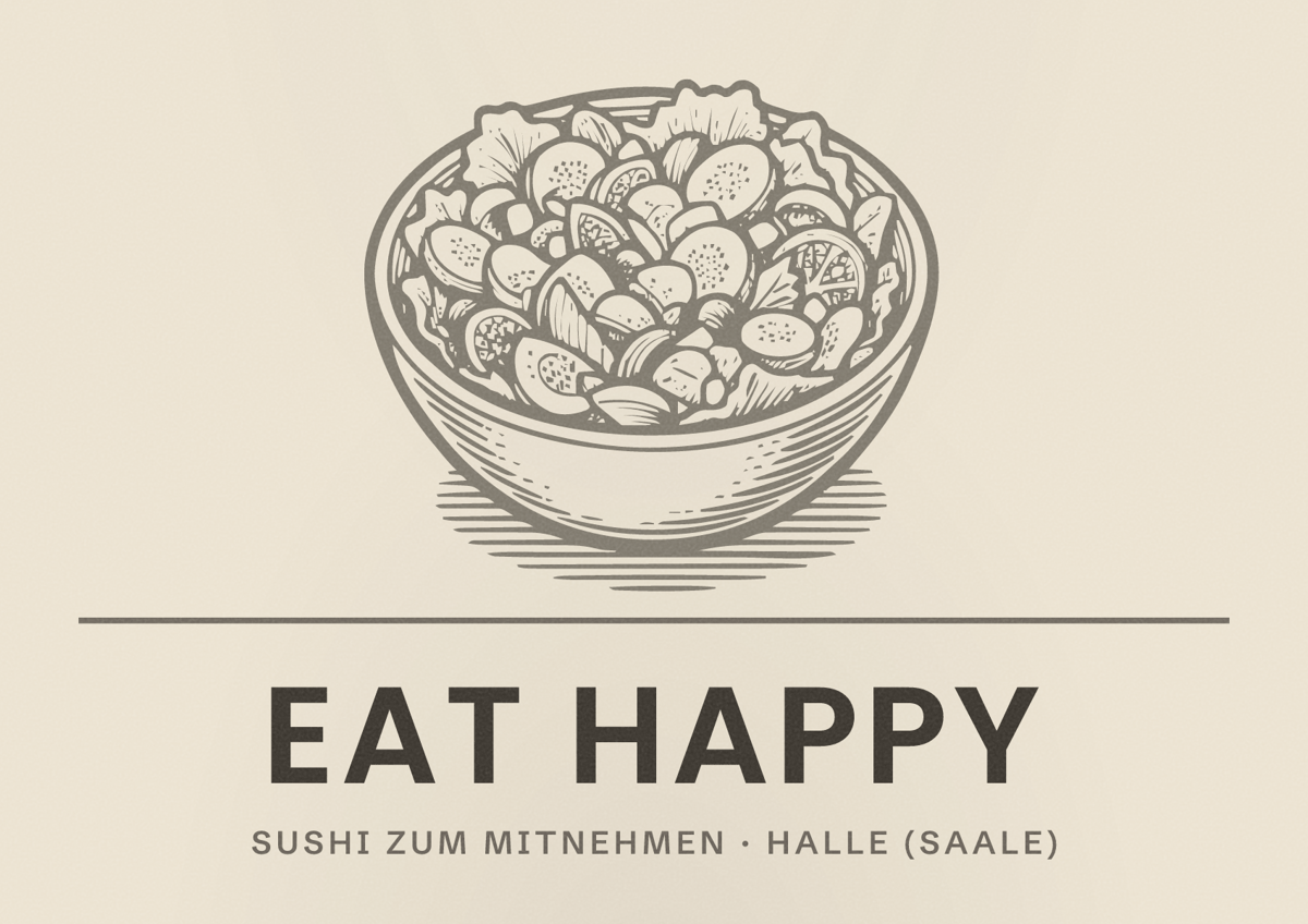 Illustriertes Poster von EAT HAPPY, Sushi zum Mitnehmen in Halle (Saale)