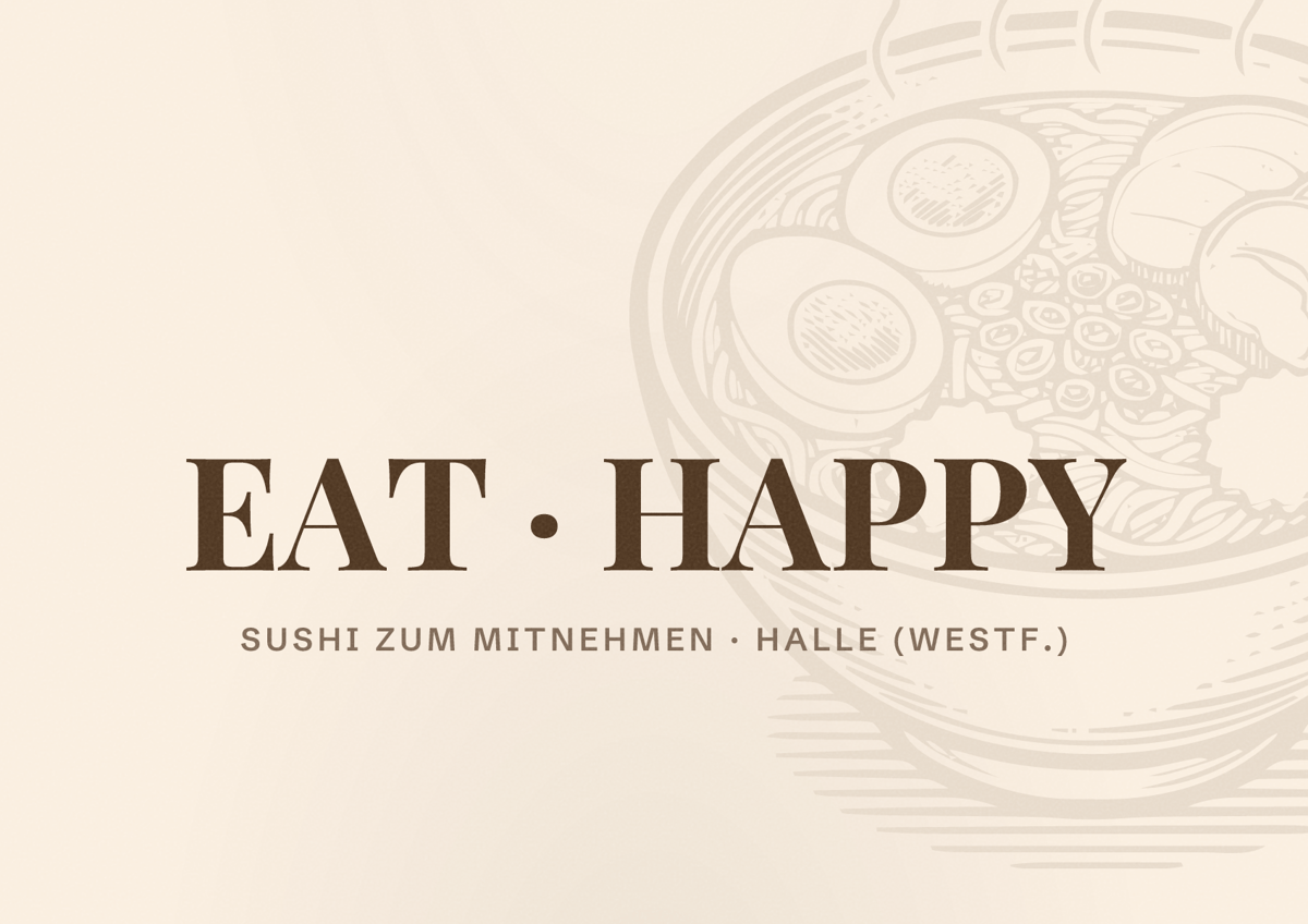 Illustriertes Poster von EAT HAPPY, Sushi zum Mitnehmen in Halle (Westf.)