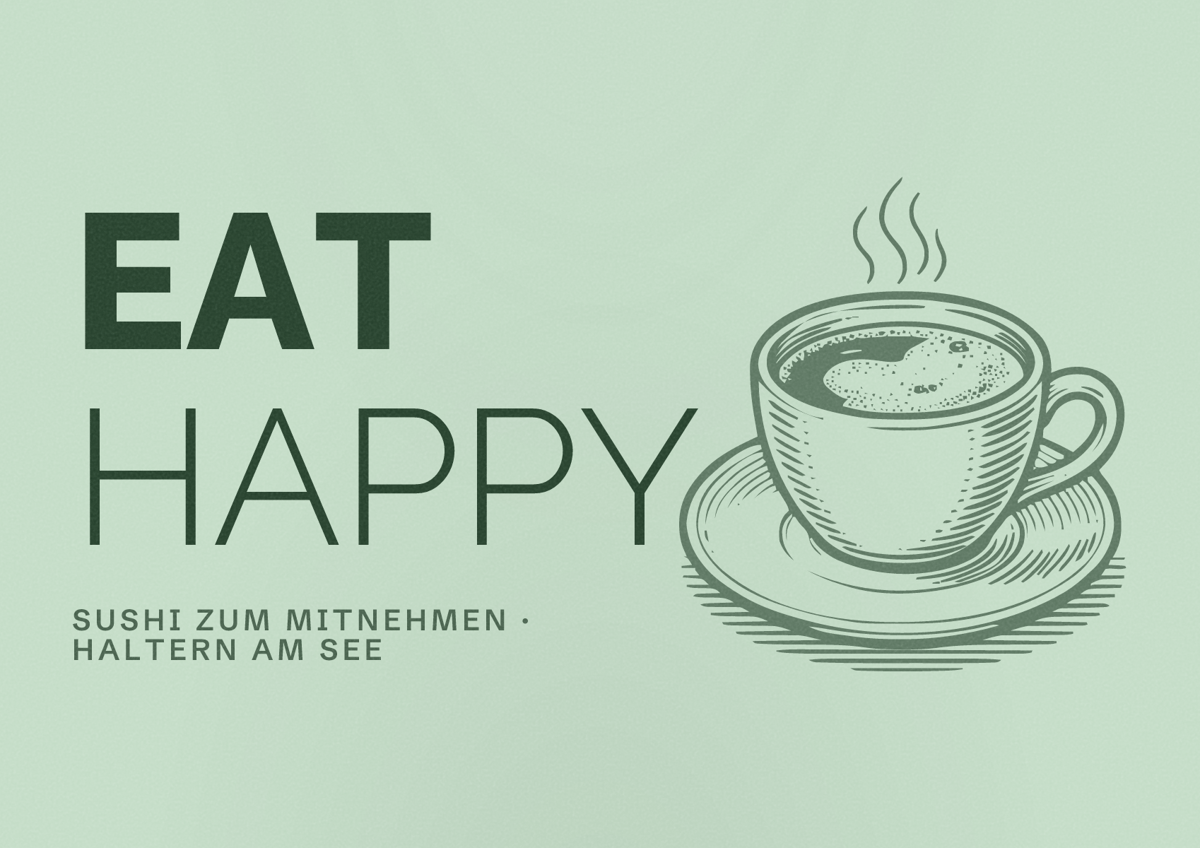 Illustriertes Poster von EAT HAPPY, Sushi zum Mitnehmen in Haltern am See