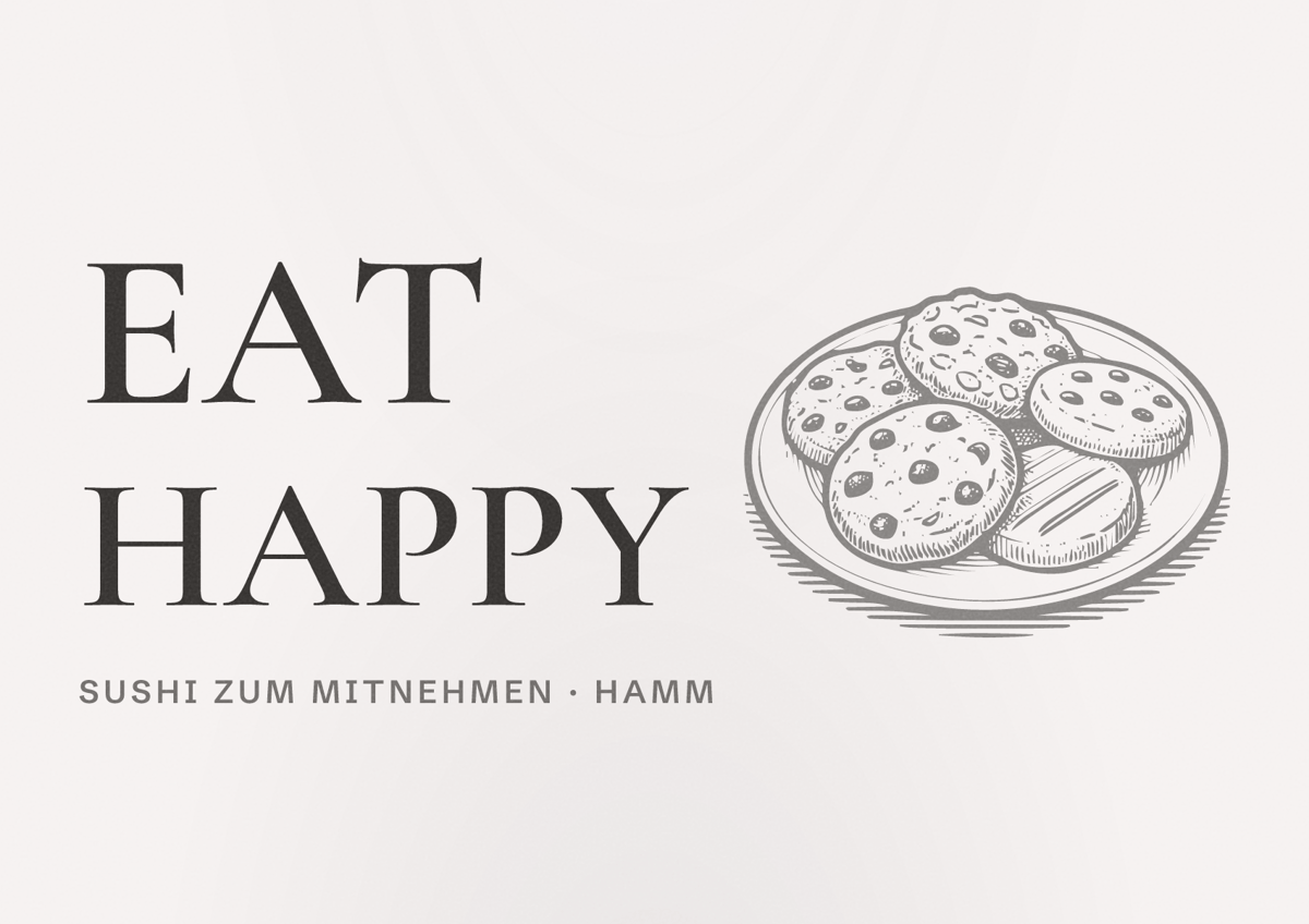 Illustriertes Poster von EAT HAPPY, Sushi zum Mitnehmen in Hamm