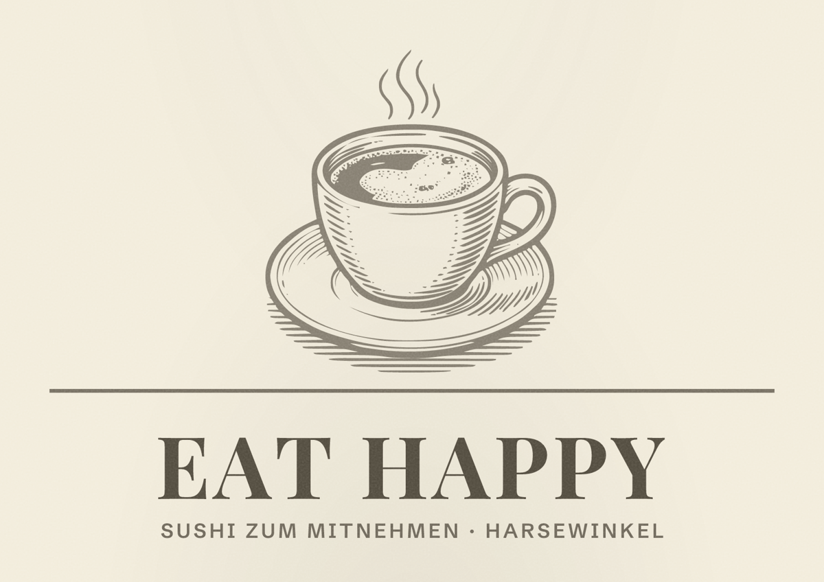 Illustriertes Poster von EAT HAPPY, Sushi zum Mitnehmen in Harsewinkel