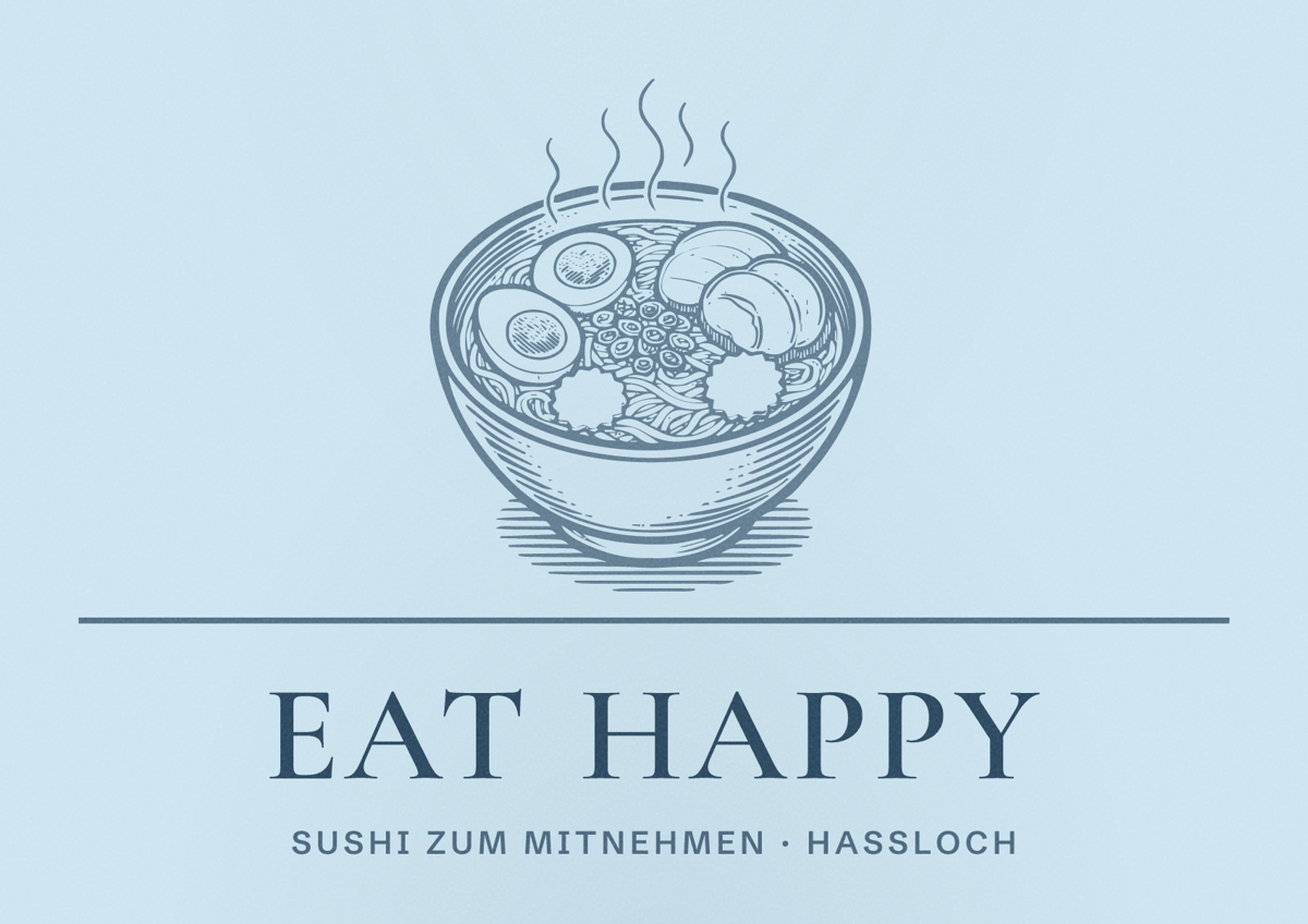Illustriertes Poster von EAT HAPPY, Sushi zum Mitnehmen in Haßloch