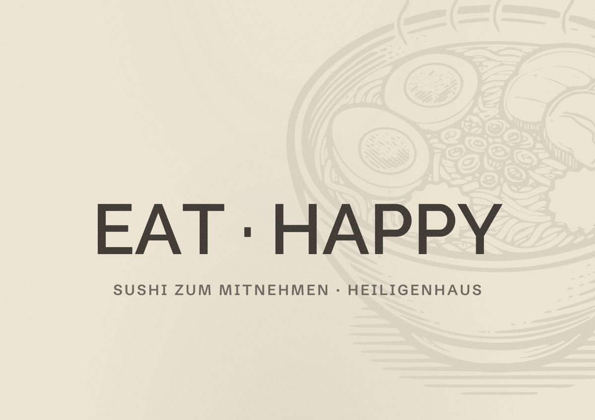 Illustriertes Poster von EAT HAPPY, Sushi zum Mitnehmen in Heiligenhaus