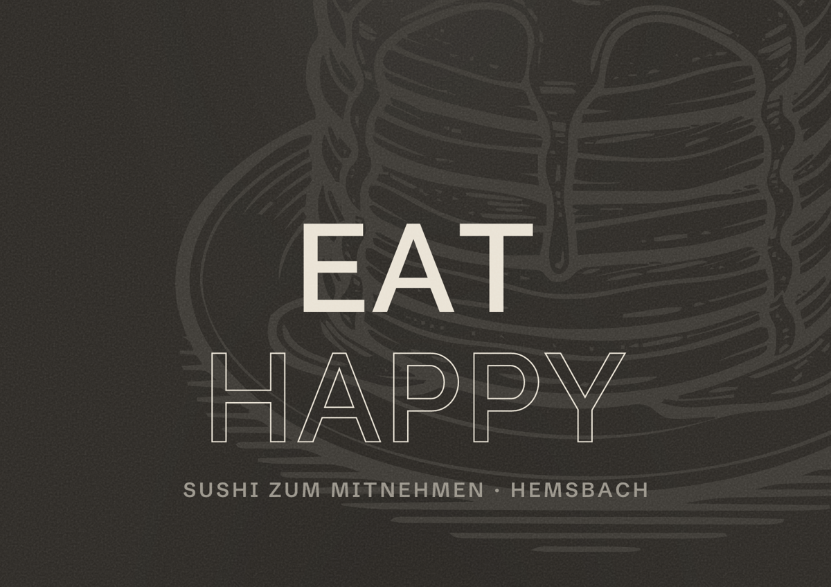 Illustriertes Poster von EAT HAPPY, Sushi zum Mitnehmen in Hemsbach