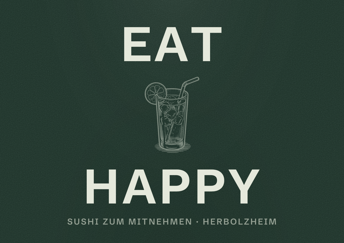 Illustriertes Poster von EAT HAPPY, Sushi zum Mitnehmen in Herbolzheim