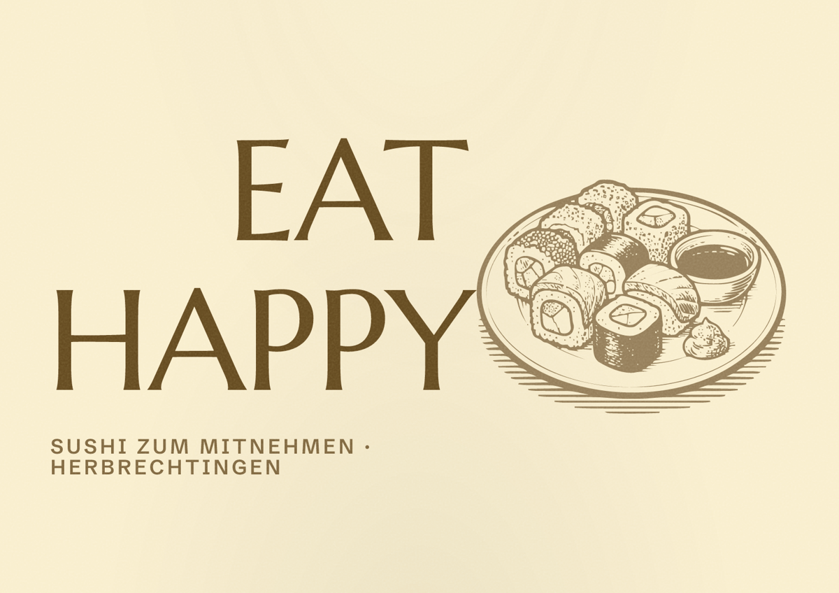 Illustriertes Poster von EAT HAPPY, Sushi zum Mitnehmen in Herbrechtingen