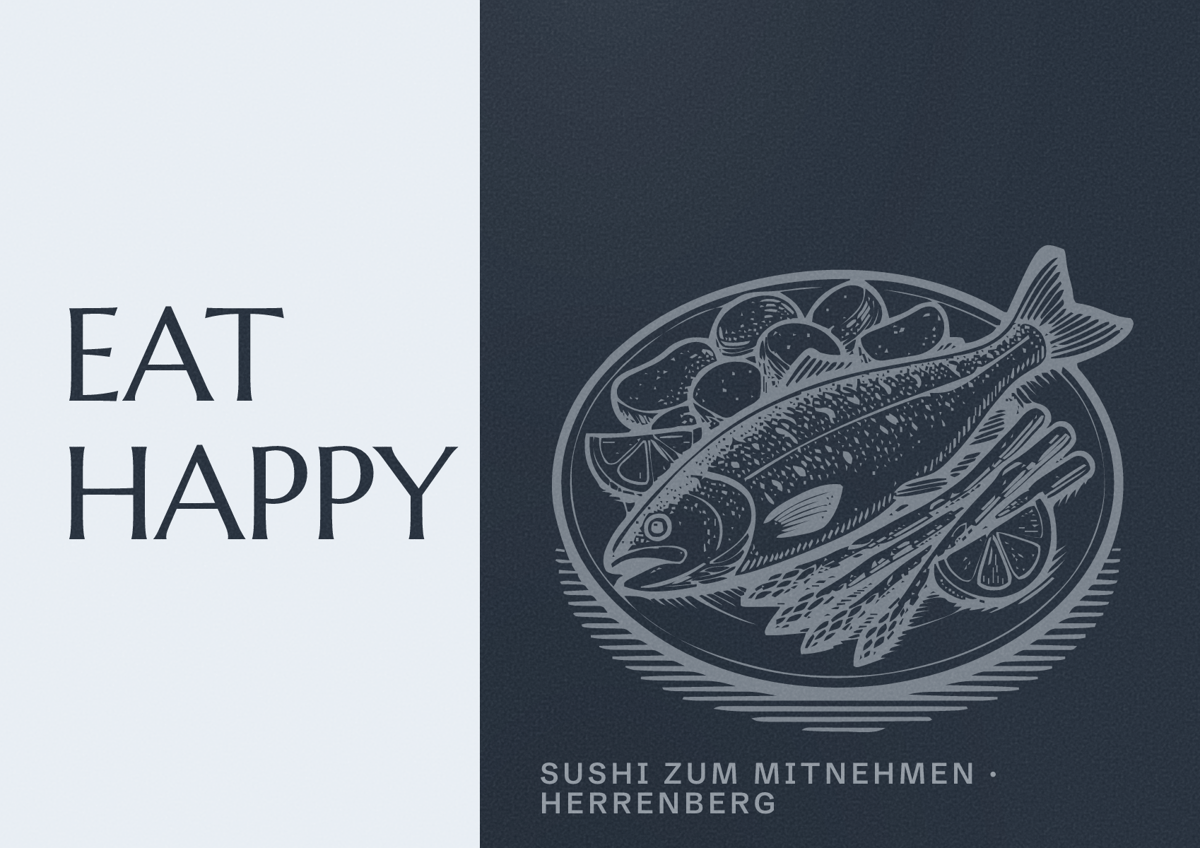 Illustriertes Poster von EAT HAPPY, Sushi zum Mitnehmen in Herrenberg