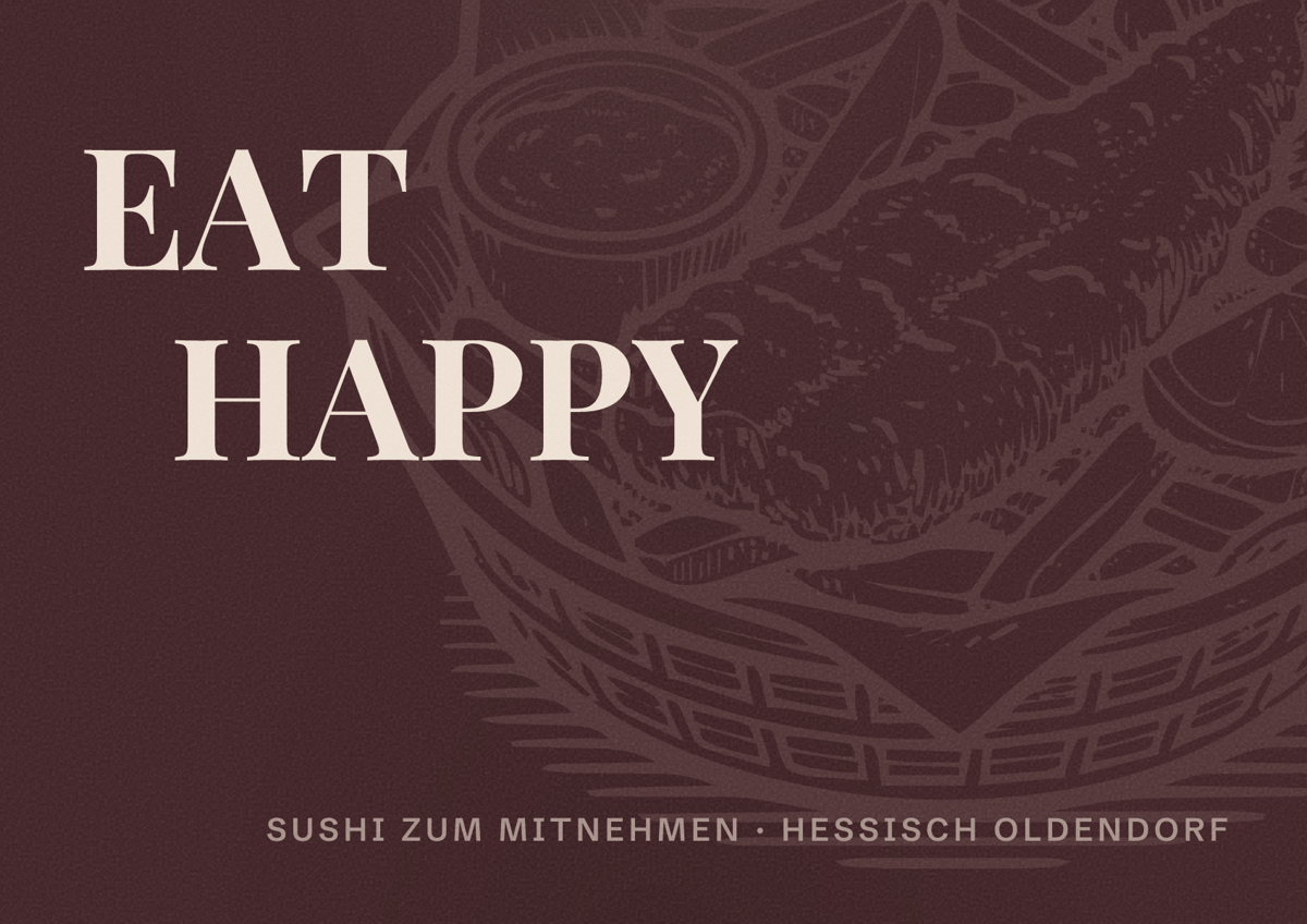 Illustriertes Poster von EAT HAPPY, Sushi zum Mitnehmen in Hessisch Oldendorf