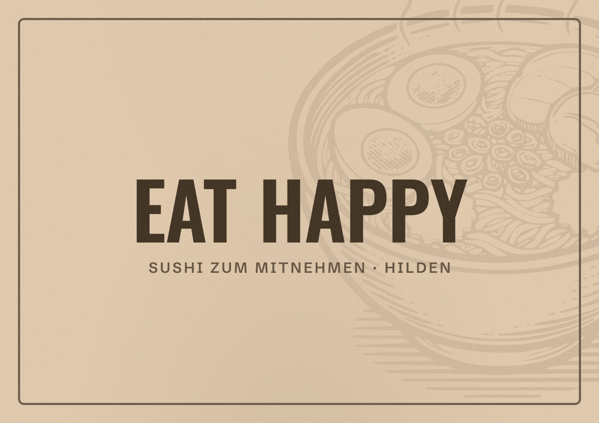Illustriertes Poster von EAT HAPPY, Sushi zum Mitnehmen in Hilden