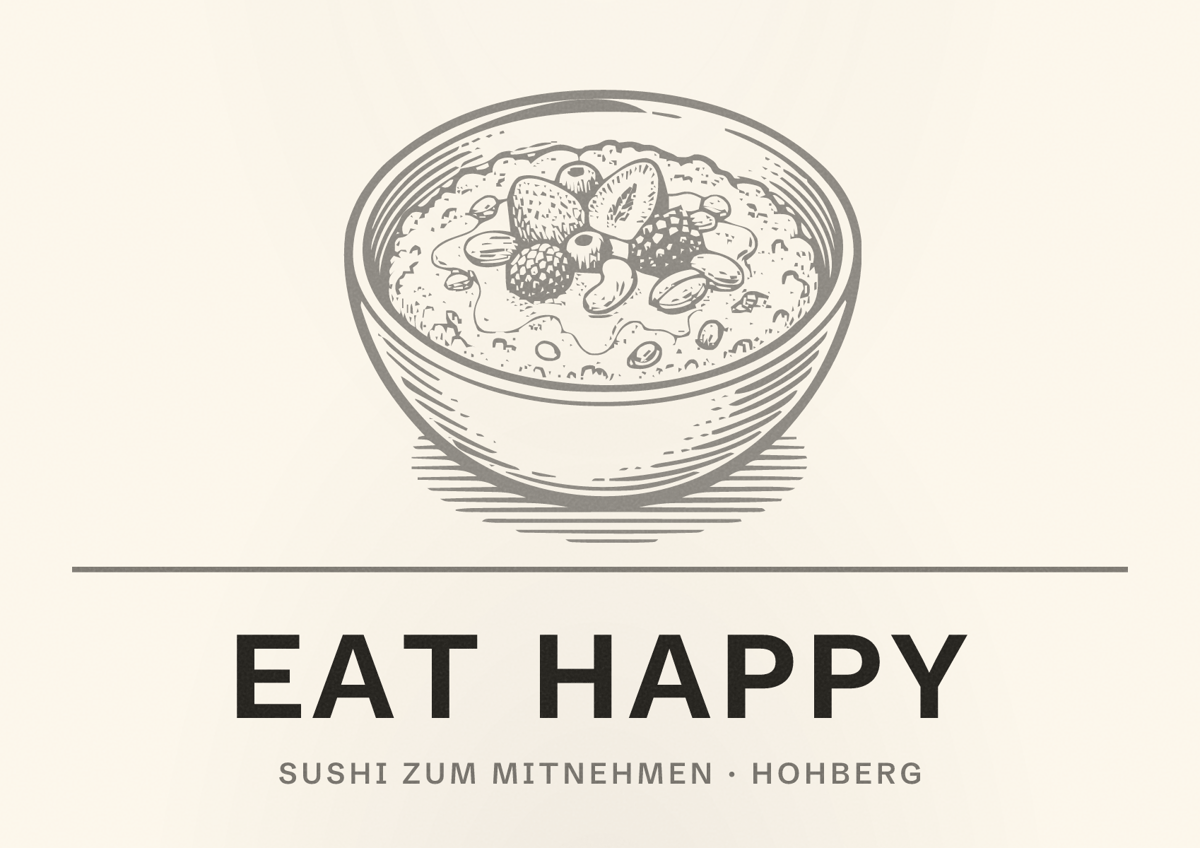 Illustriertes Poster von EAT HAPPY, Sushi zum Mitnehmen in Hohberg