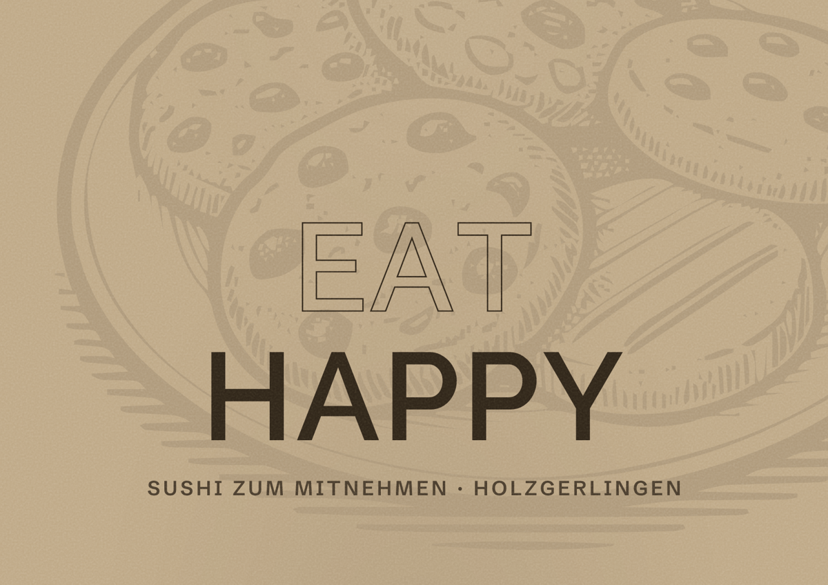 Illustriertes Poster von EAT HAPPY, Sushi zum Mitnehmen in Holzgerlingen