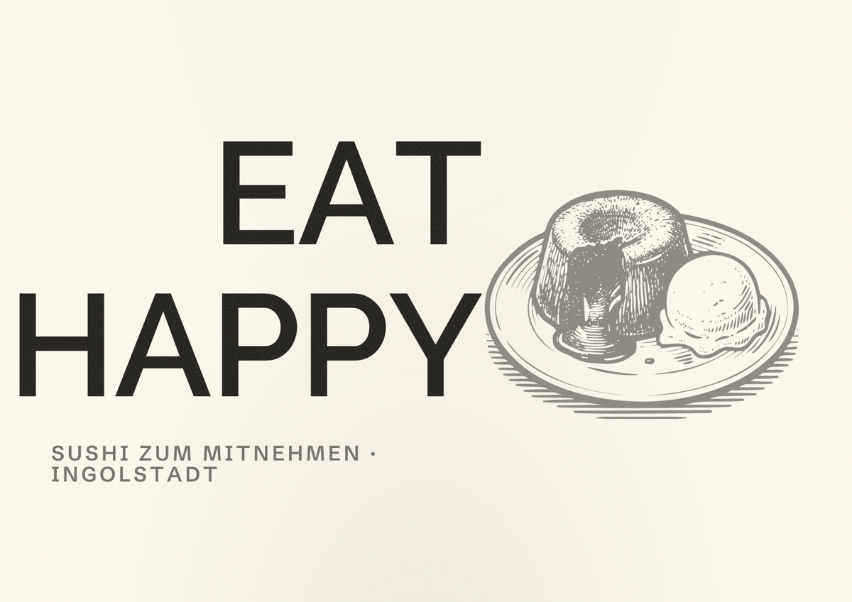 Illustriertes Poster von EAT HAPPY, Sushi zum Mitnehmen in Ingolstadt