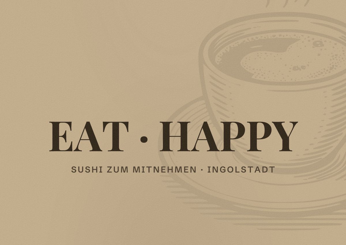 Illustriertes Poster von EAT HAPPY, Sushi zum Mitnehmen in Ingolstadt