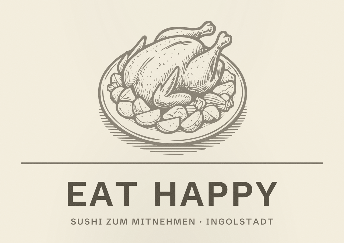 Illustriertes Poster von EAT HAPPY, Sushi zum Mitnehmen in Ingolstadt