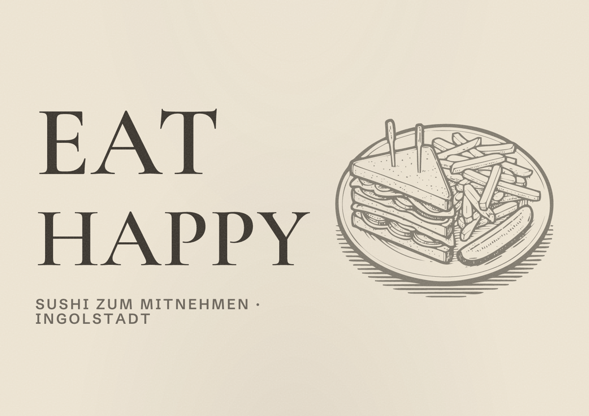 Illustriertes Poster von EAT HAPPY, Sushi zum Mitnehmen in Ingolstadt