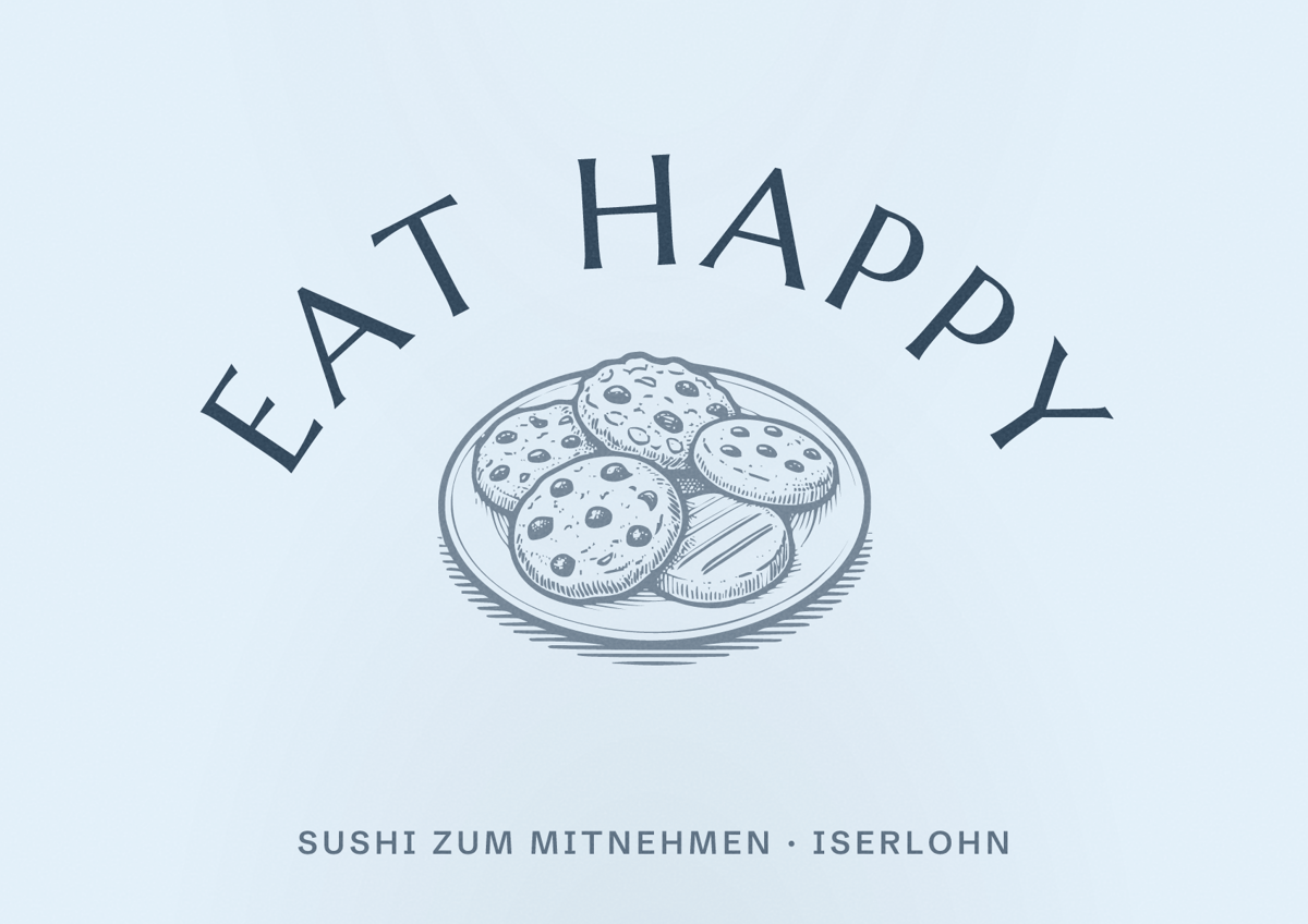 Illustriertes Poster von EAT HAPPY, Sushi zum Mitnehmen in Iserlohn