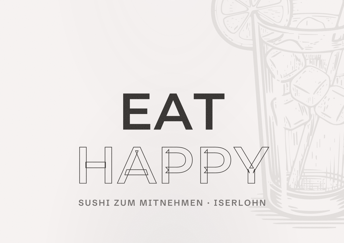 Illustriertes Poster von EAT HAPPY, Sushi zum Mitnehmen in Iserlohn