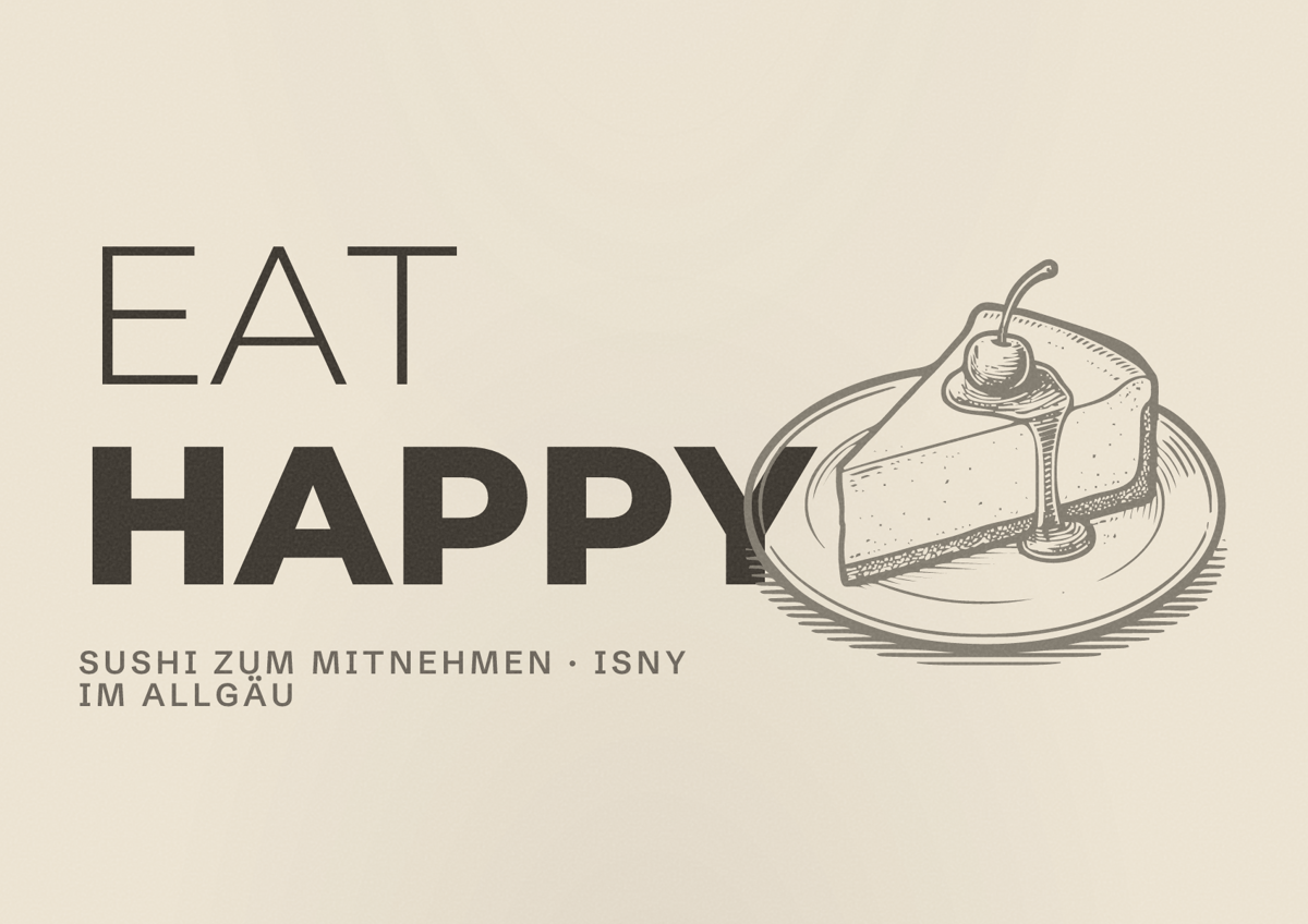 Illustriertes Poster von EAT HAPPY, Sushi zum Mitnehmen in Isny im Allgäu