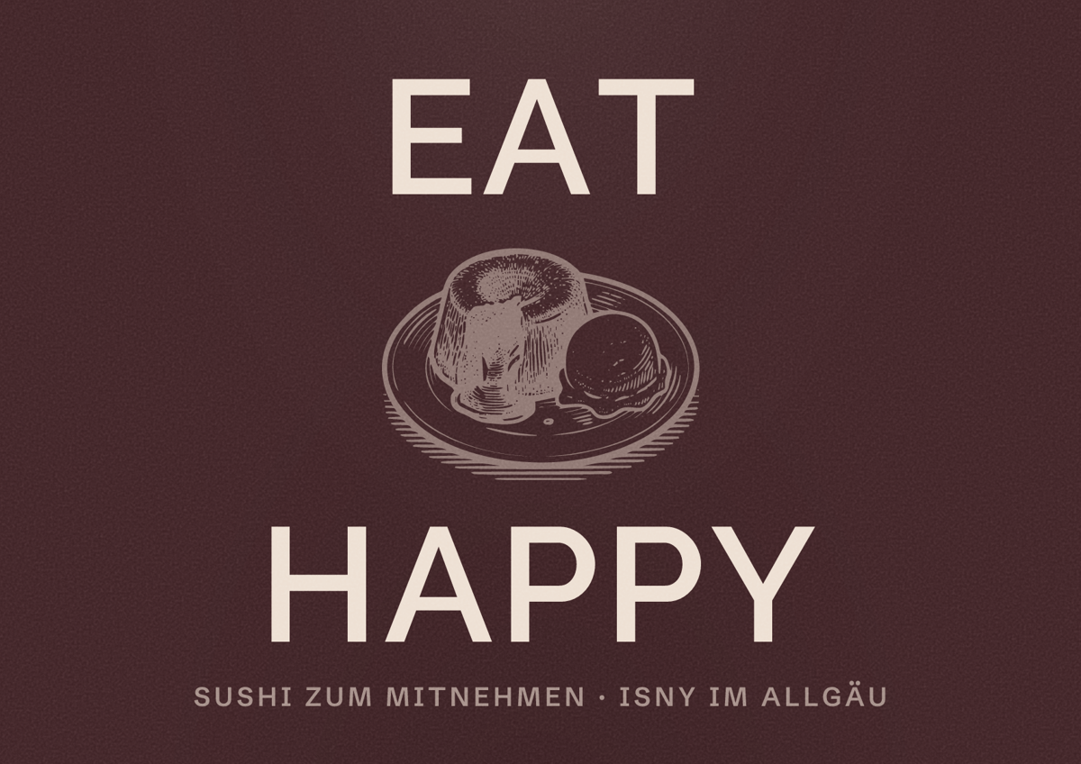 Illustriertes Poster von EAT HAPPY, Sushi zum Mitnehmen in Isny im Allgäu