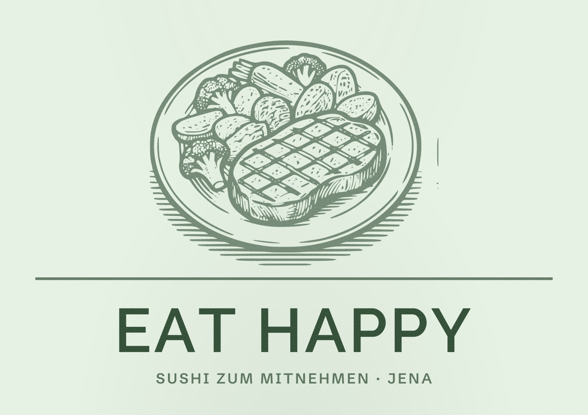 Illustriertes Poster von EAT HAPPY, Sushi zum Mitnehmen in Jena