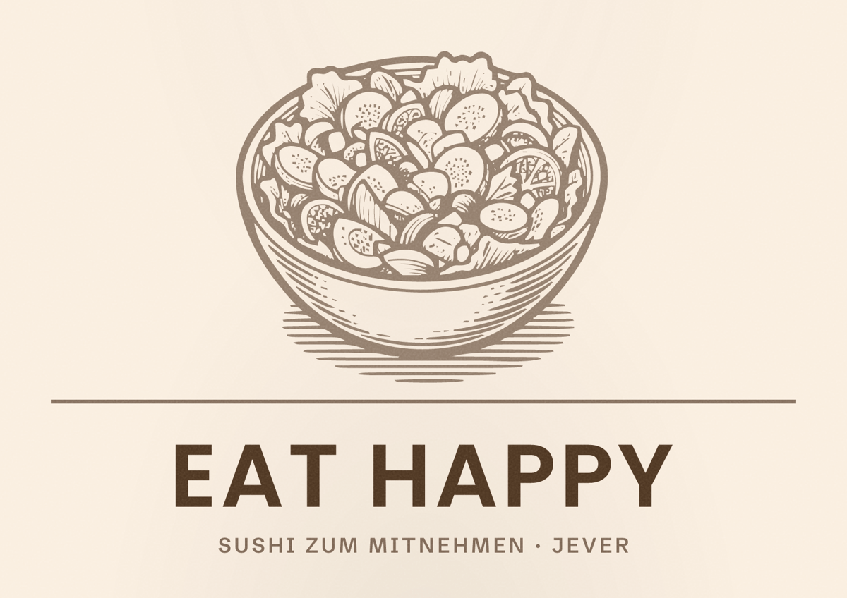 Illustriertes Poster von EAT HAPPY, Sushi zum Mitnehmen in Jever