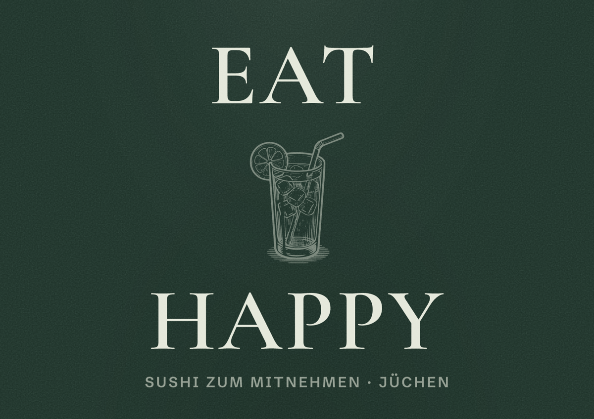Illustriertes Poster von EAT HAPPY, Sushi zum Mitnehmen in Jüchen