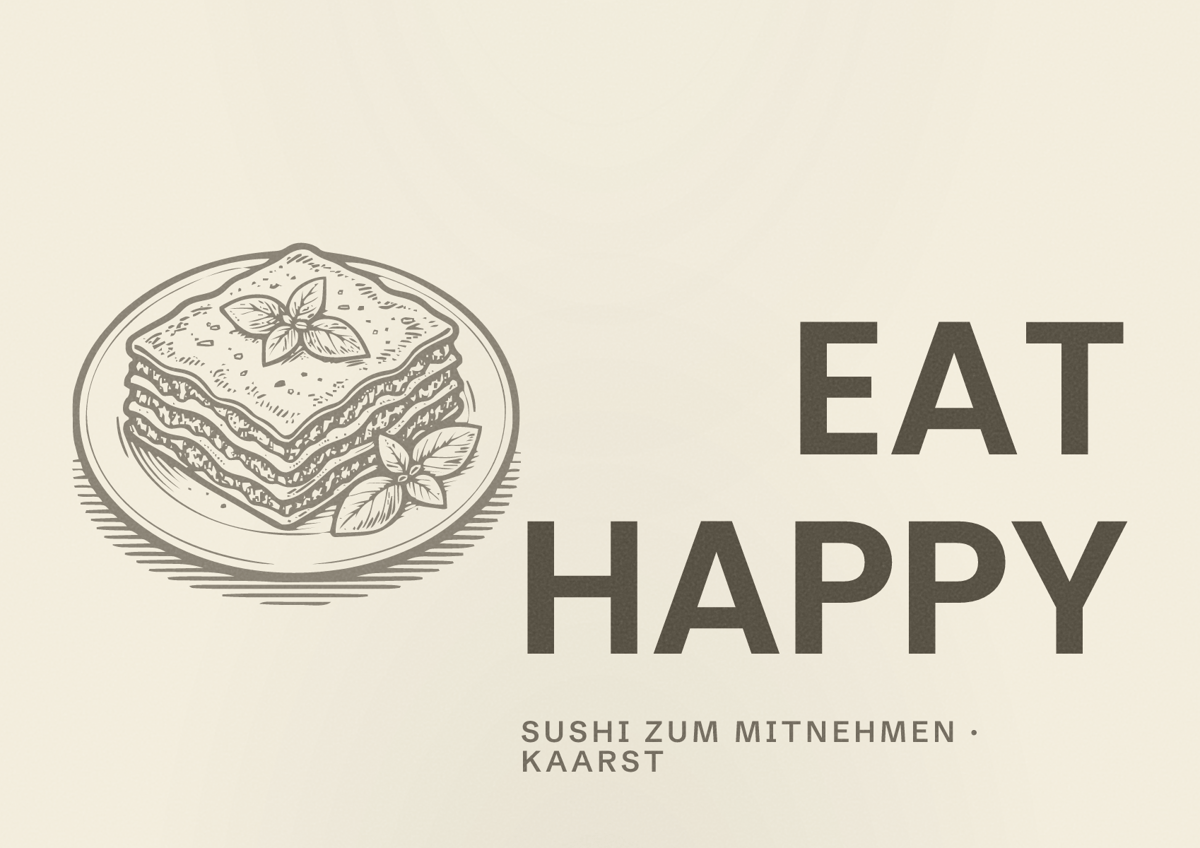 Illustriertes Poster von EAT HAPPY, Sushi zum Mitnehmen in Kaarst