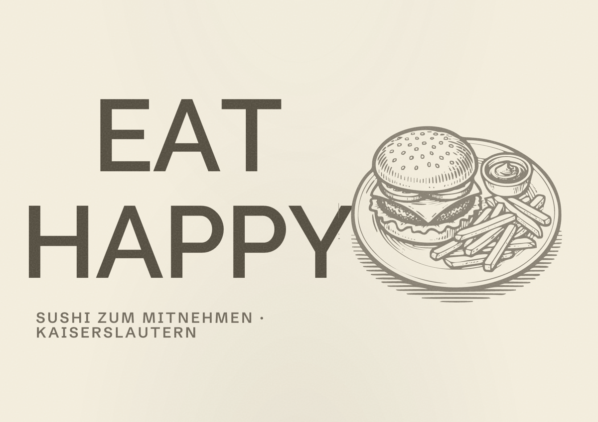 Illustriertes Poster von EAT HAPPY, Sushi zum Mitnehmen in Kaiserslautern