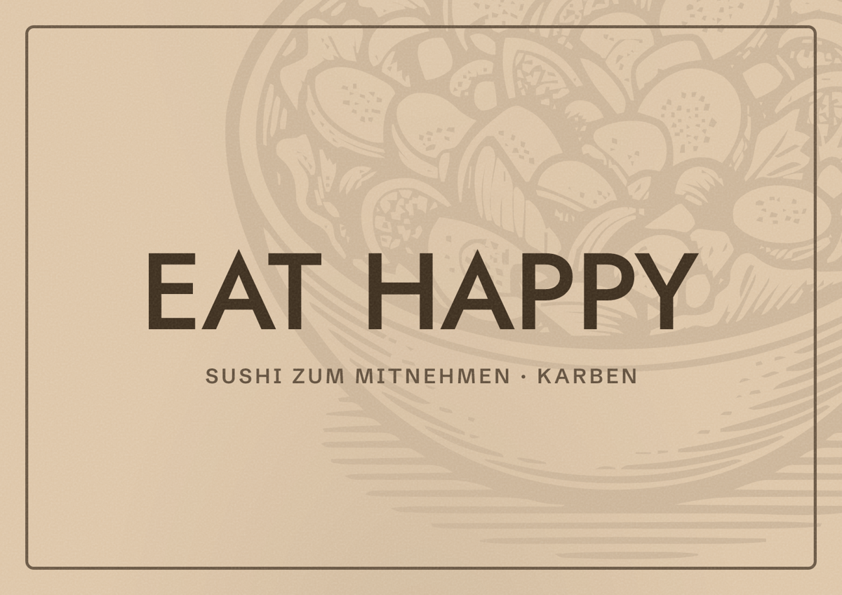 Illustriertes Poster von EAT HAPPY, Sushi zum Mitnehmen in Karben