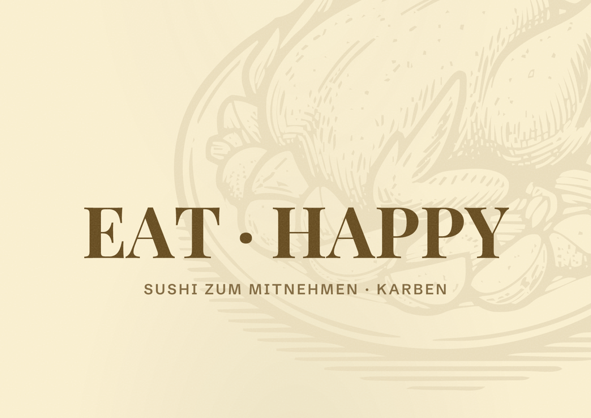 Illustriertes Poster von EAT HAPPY, Sushi zum Mitnehmen in Karben