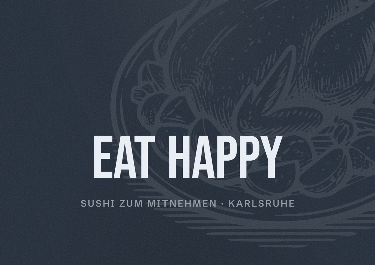 Illustriertes Poster von EAT HAPPY, Sushi zum Mitnehmen in Karlsruhe