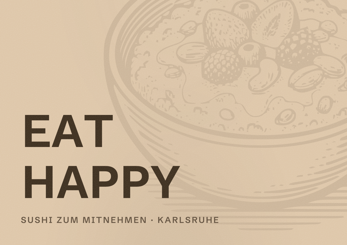 Illustriertes Poster von EAT HAPPY, Sushi zum Mitnehmen in Karlsruhe