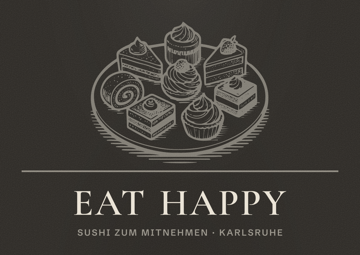 Illustriertes Poster von EAT HAPPY, Sushi zum Mitnehmen in Karlsruhe