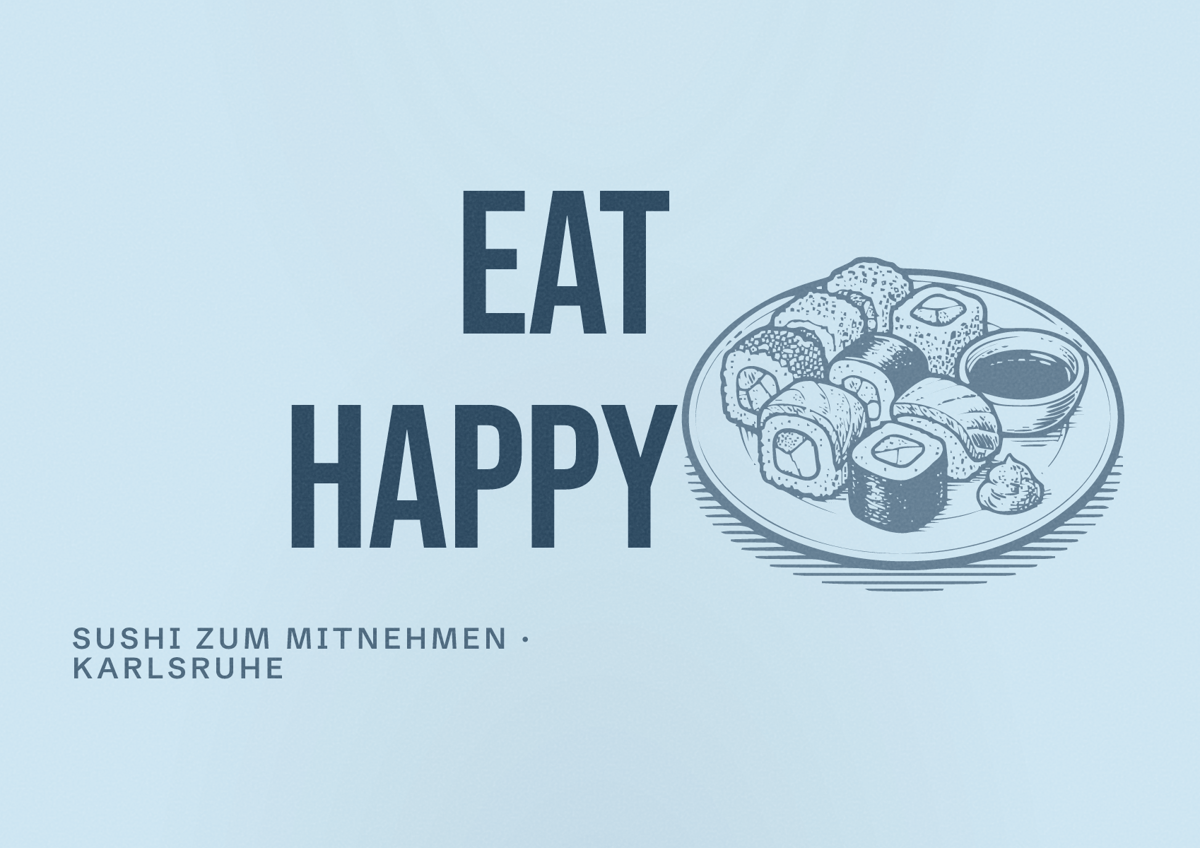 Illustriertes Poster von EAT HAPPY, Sushi zum Mitnehmen in Karlsruhe