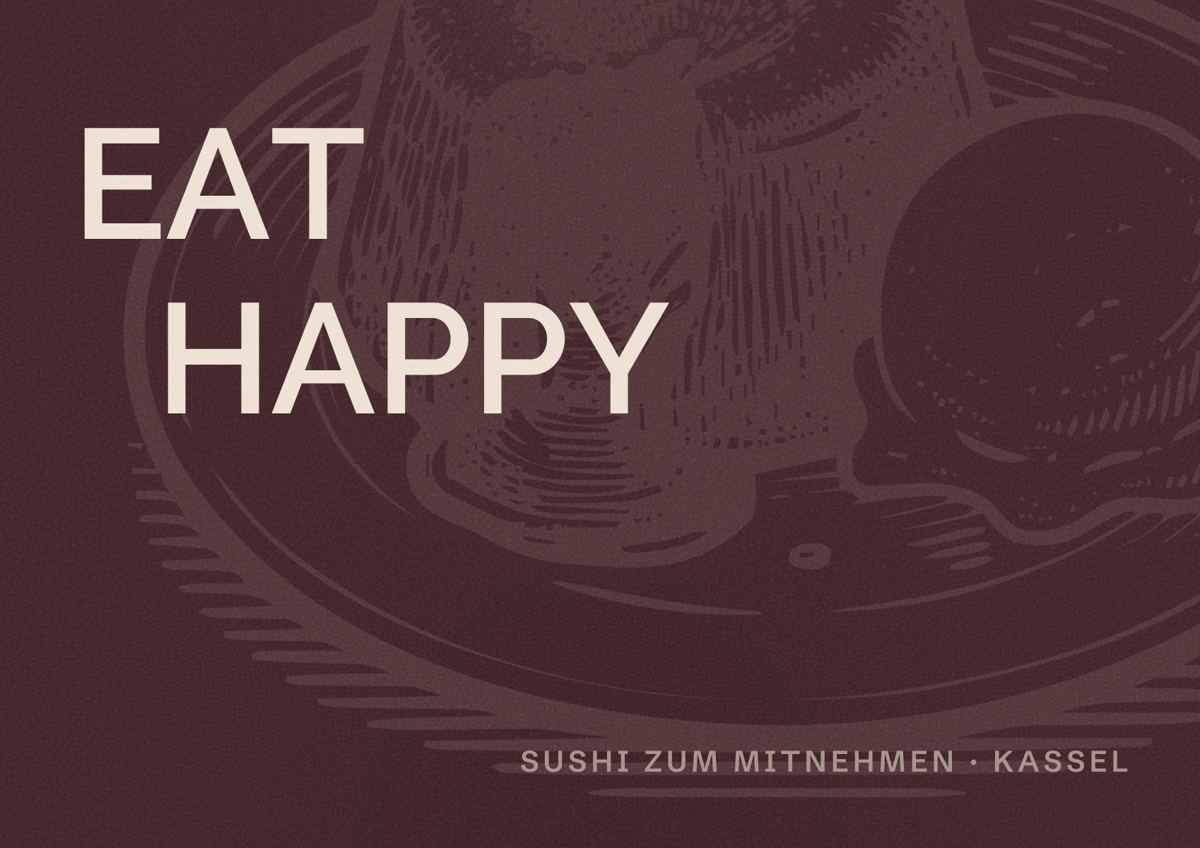 Illustriertes Poster von EAT HAPPY, Sushi zum Mitnehmen in Kassel