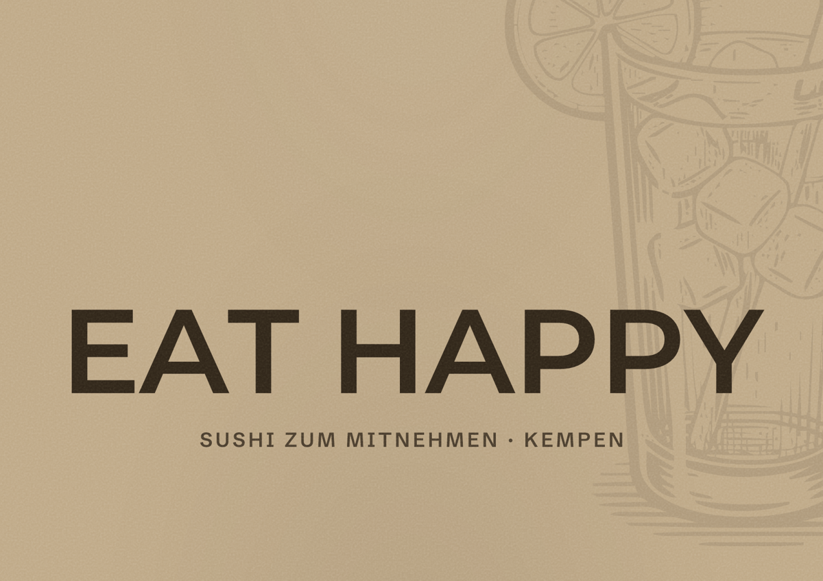 Illustriertes Poster von EAT HAPPY, Sushi zum Mitnehmen in Kempen