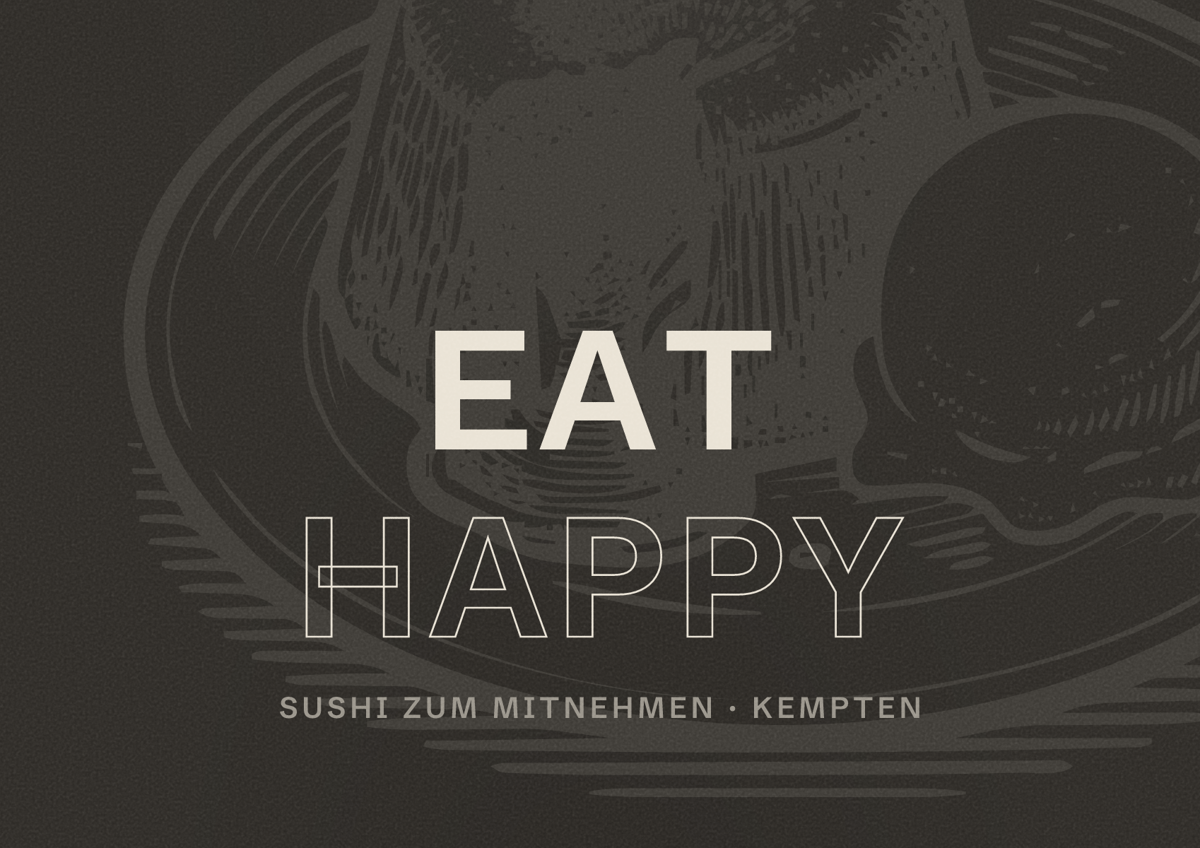 Illustriertes Poster von EAT HAPPY, Sushi zum Mitnehmen in Kempten