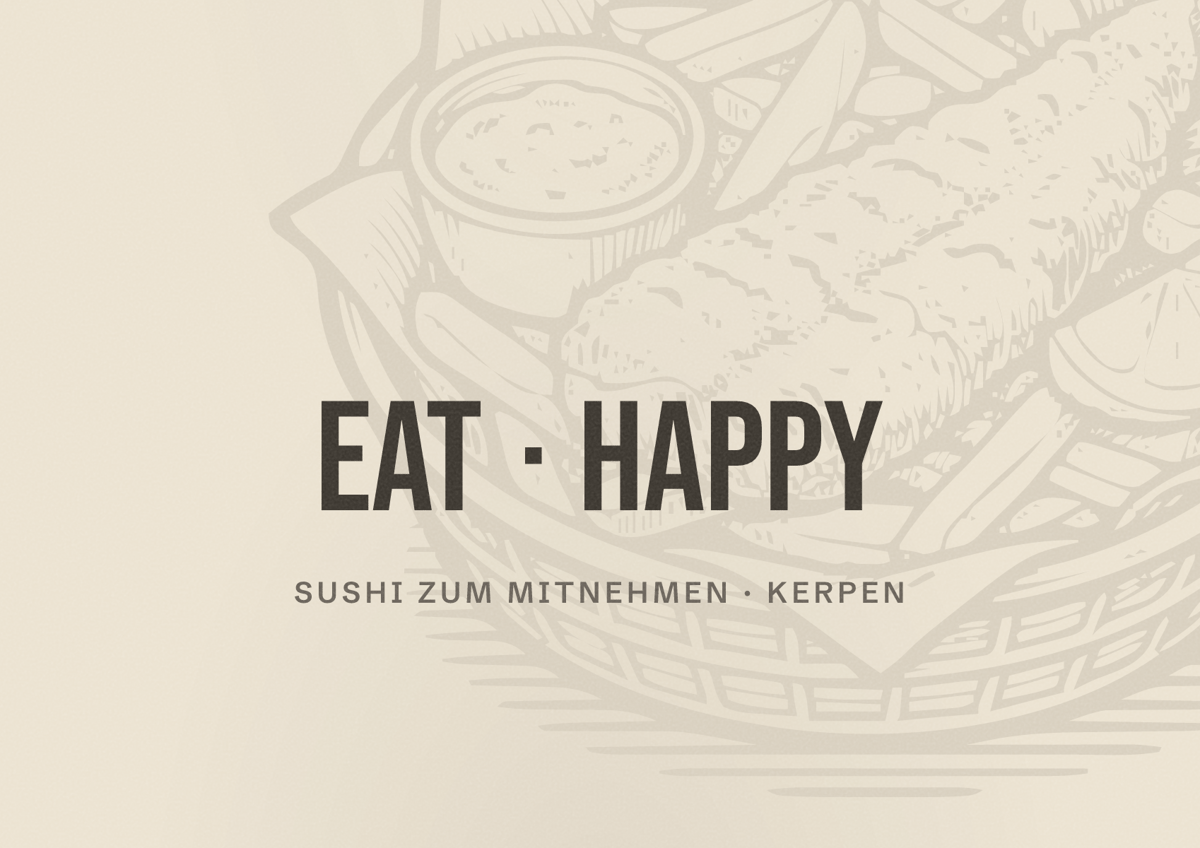 Illustriertes Poster von EAT HAPPY, Sushi zum Mitnehmen in Kerpen