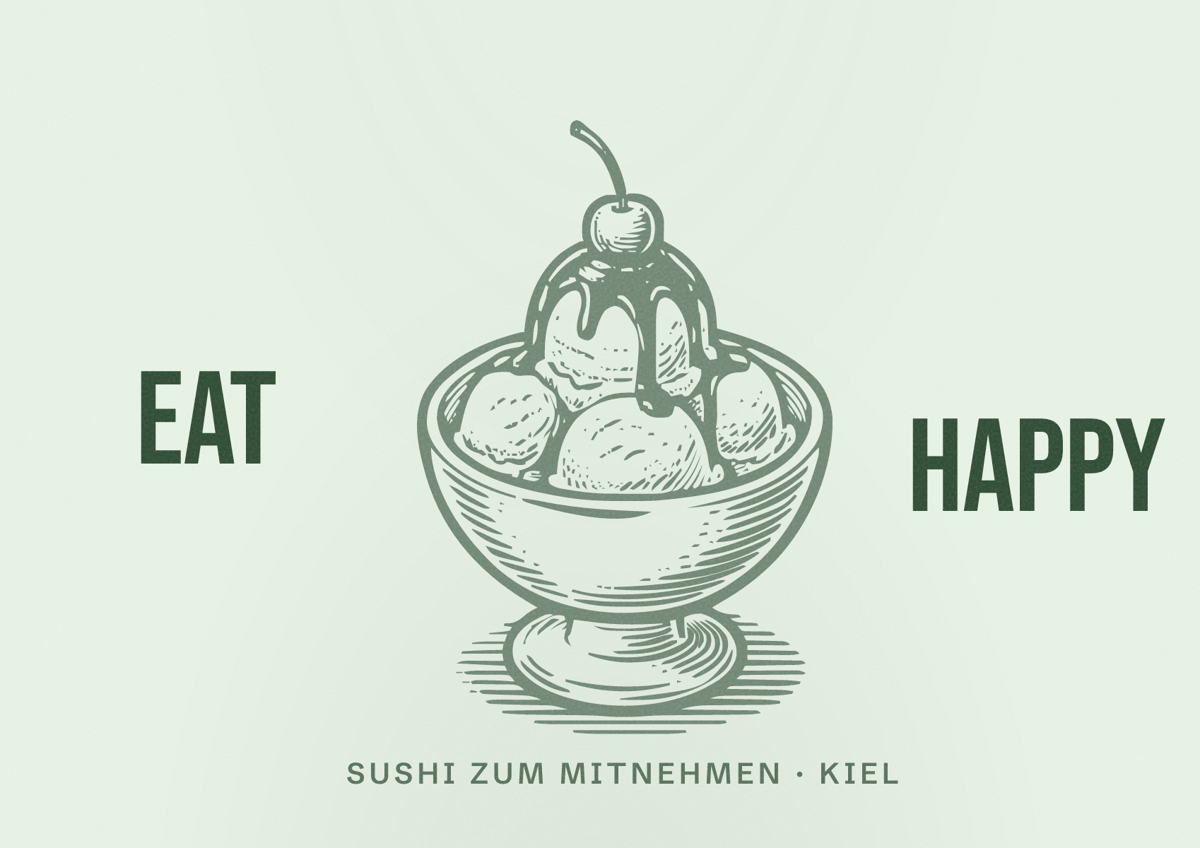 Illustriertes Poster von EAT HAPPY, Sushi zum Mitnehmen in Kiel