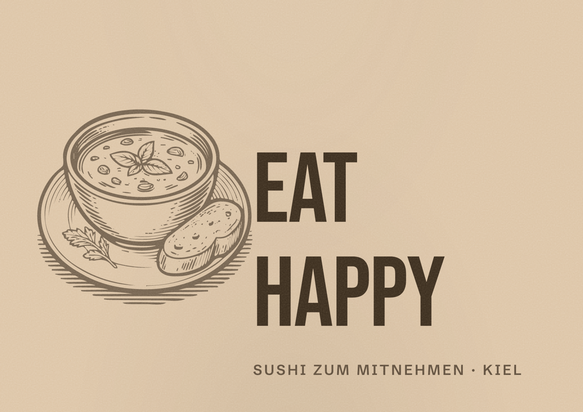 Illustriertes Poster von EAT HAPPY, Sushi zum Mitnehmen in Kiel