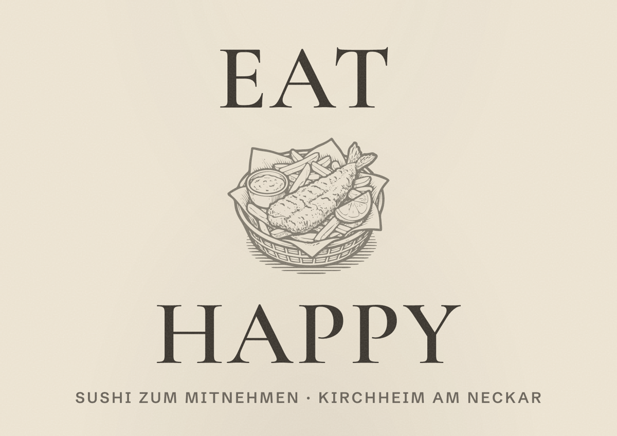 Illustriertes Poster von EAT HAPPY, Sushi zum Mitnehmen in Kirchheim am Neckar