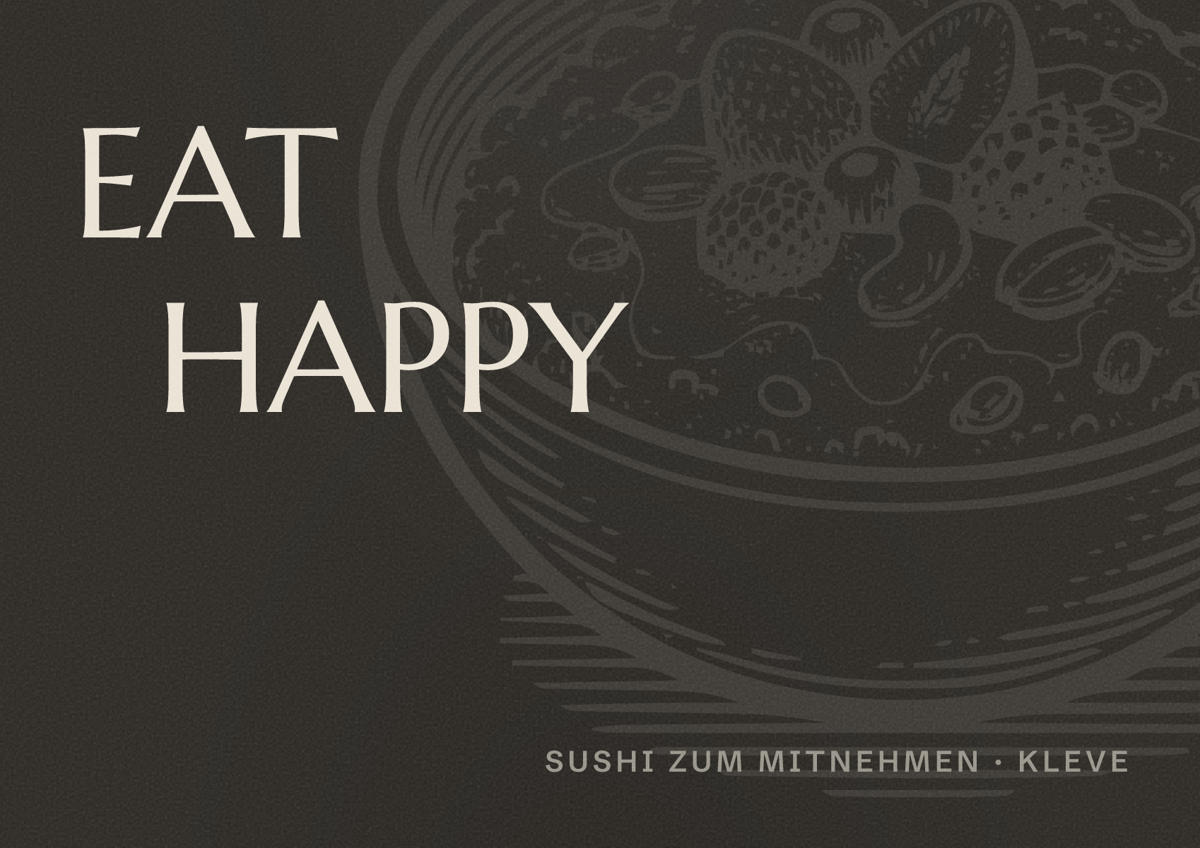 Illustriertes Poster von EAT HAPPY, Sushi zum Mitnehmen in Kleve