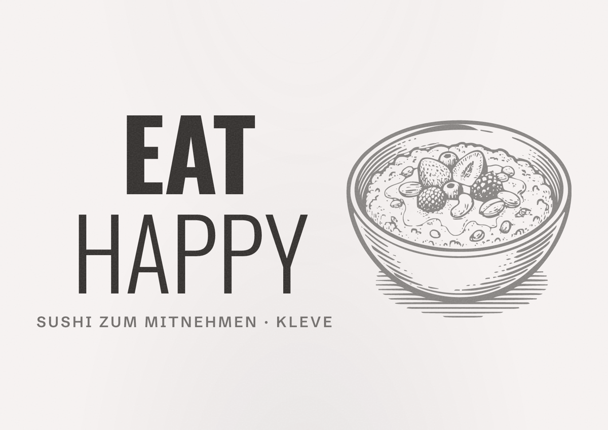 Illustriertes Poster von EAT HAPPY, Sushi zum Mitnehmen in Kleve