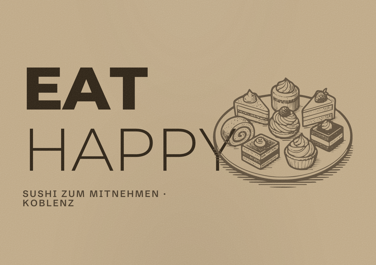 Illustriertes Poster von EAT HAPPY, Sushi zum Mitnehmen in Koblenz