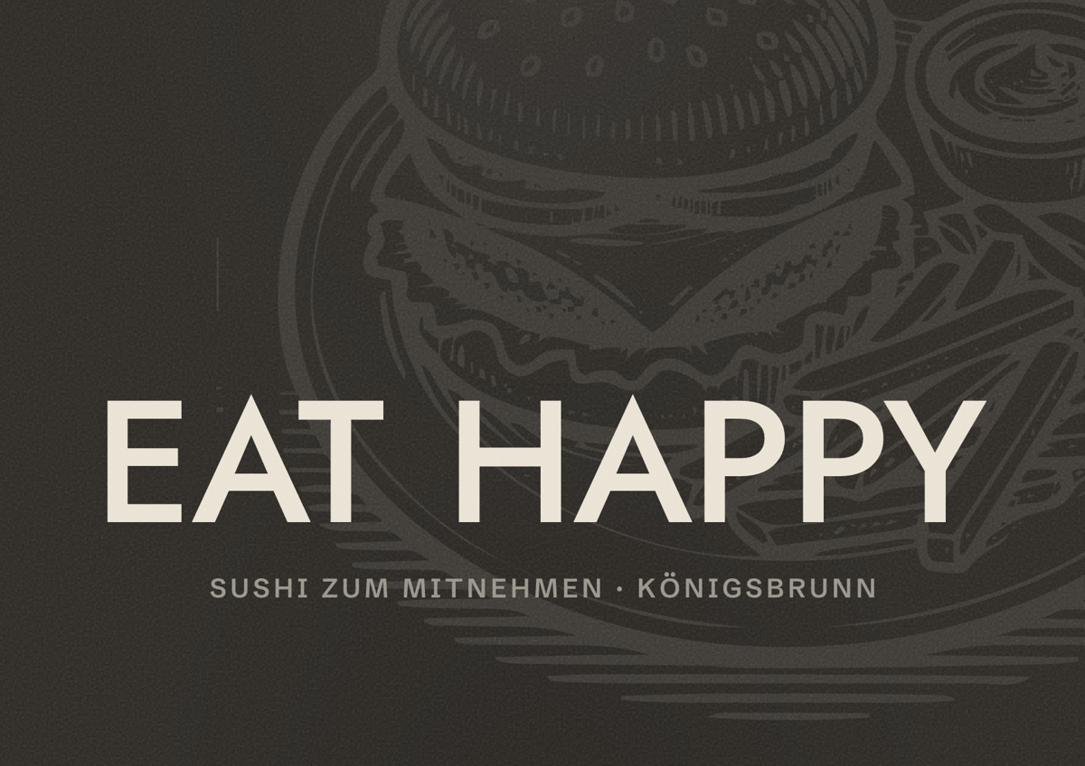 Illustriertes Poster von EAT HAPPY, Sushi zum Mitnehmen in Königsbrunn