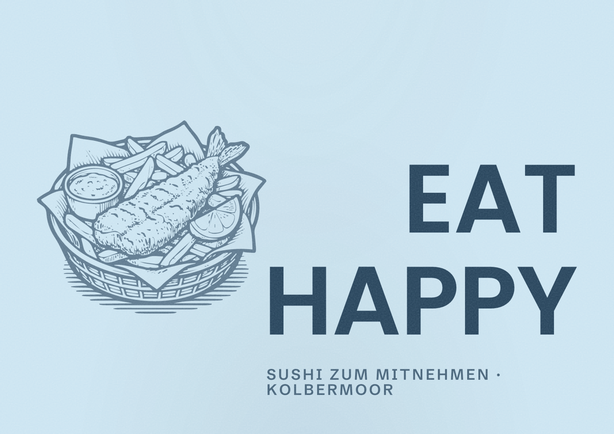 Illustriertes Poster von EAT HAPPY, Sushi zum Mitnehmen in Kolbermoor