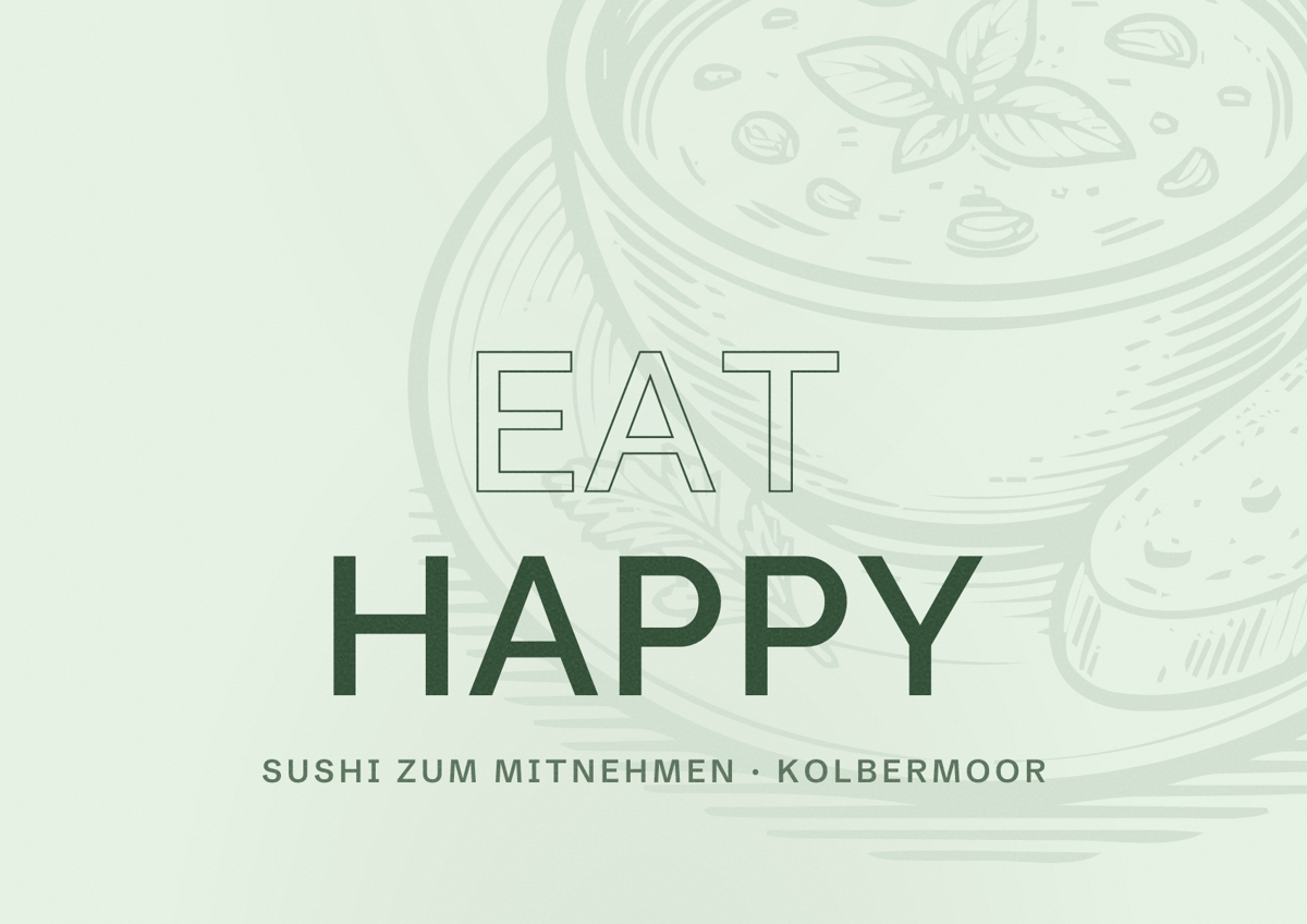 Illustriertes Poster von EAT HAPPY, Sushi zum Mitnehmen in Kolbermoor