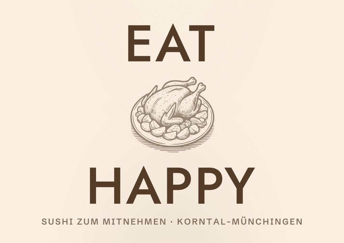 Illustriertes Poster von EAT HAPPY, Sushi zum Mitnehmen in Korntal-Münchingen