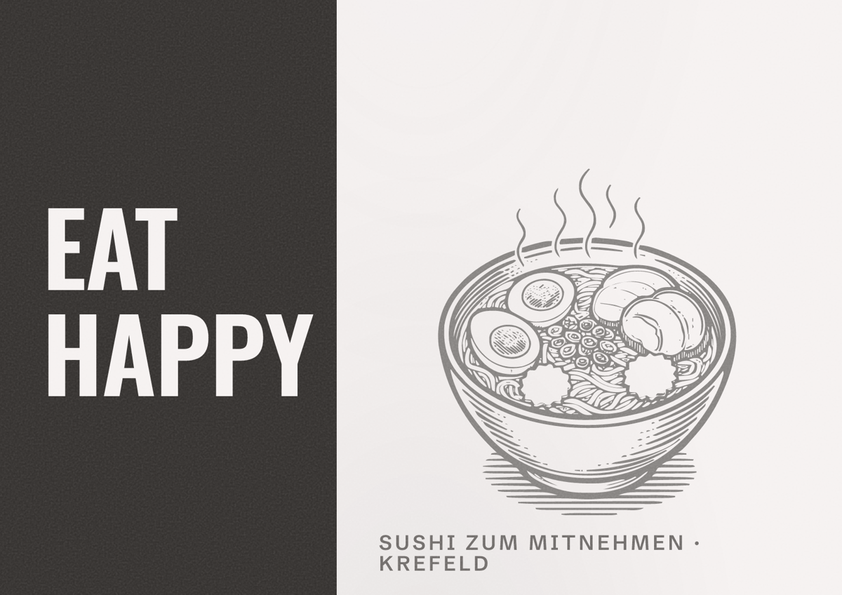 Illustriertes Poster von EAT HAPPY, Sushi zum Mitnehmen in Krefeld