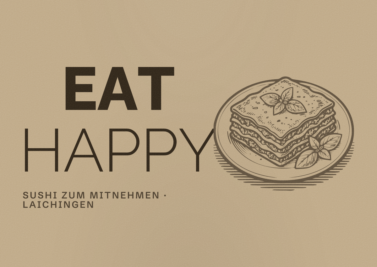 Illustriertes Poster von EAT HAPPY, Sushi zum Mitnehmen in Laichingen